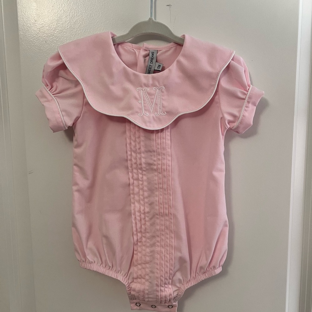 Pink Scalloped Bib Collar Bubble with Monogram - Dressy Bubble